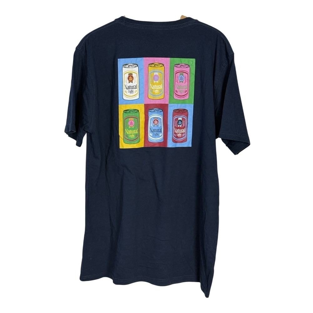 Rowdy Gentleman Natural Light Beer Pop Art Pocket T-Shirt XL Navy Blue